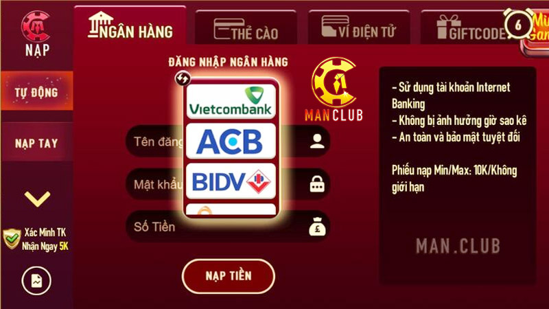 Các điều khoản về việc nạp và rút tiền Manclub